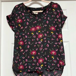 Talbots Black and Pink Flutter Sleeve Blouse